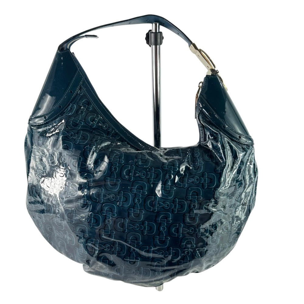 GUCCI Blue Patent Leather Horsebit Glam Hobo Tote Shoulder Bag Made in Italy - Picture 5 of 17